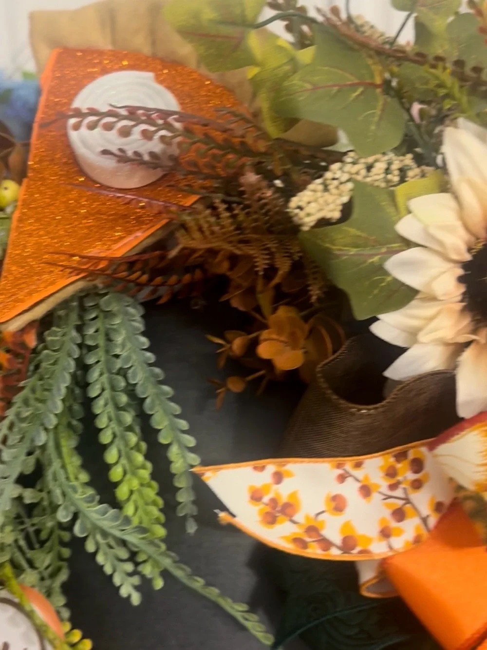 Fall Pumpkin Pie Wreath with Sunflowers and Orange Bow